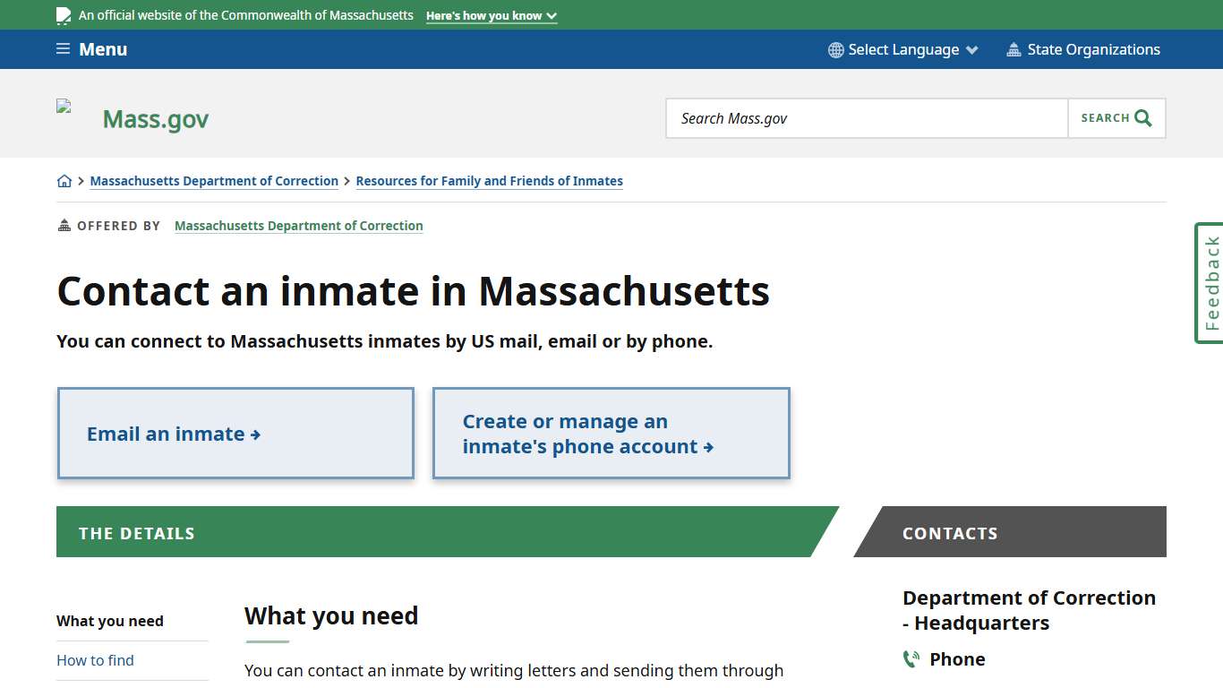 Contact an inmate in Massachusetts Mass.gov